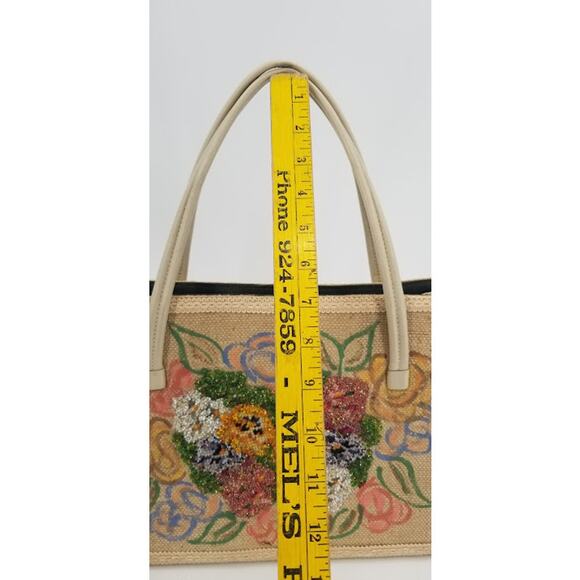 Caron Vintage Houston Texas Hand Bag purse Florals Top handle Beaded  Tapestry - Picture 10 of 10